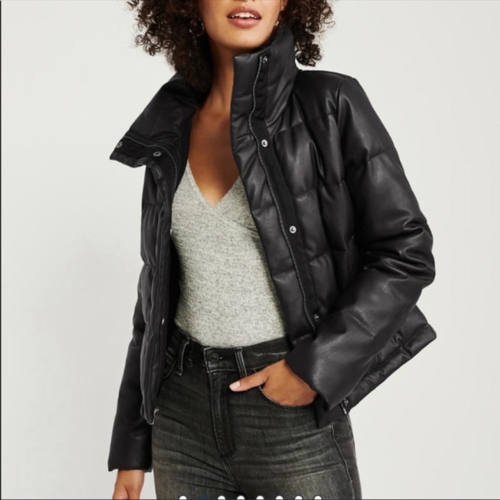 ABERCROMBIE & FITCH black leather puffer jacket